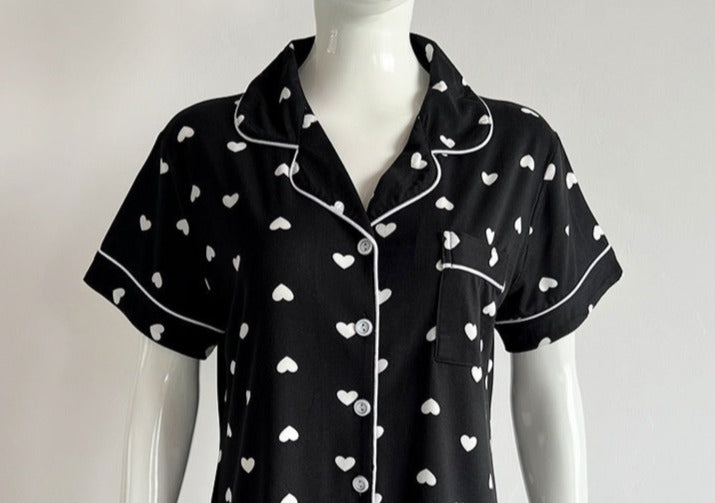 Black with White Heart Pajamas