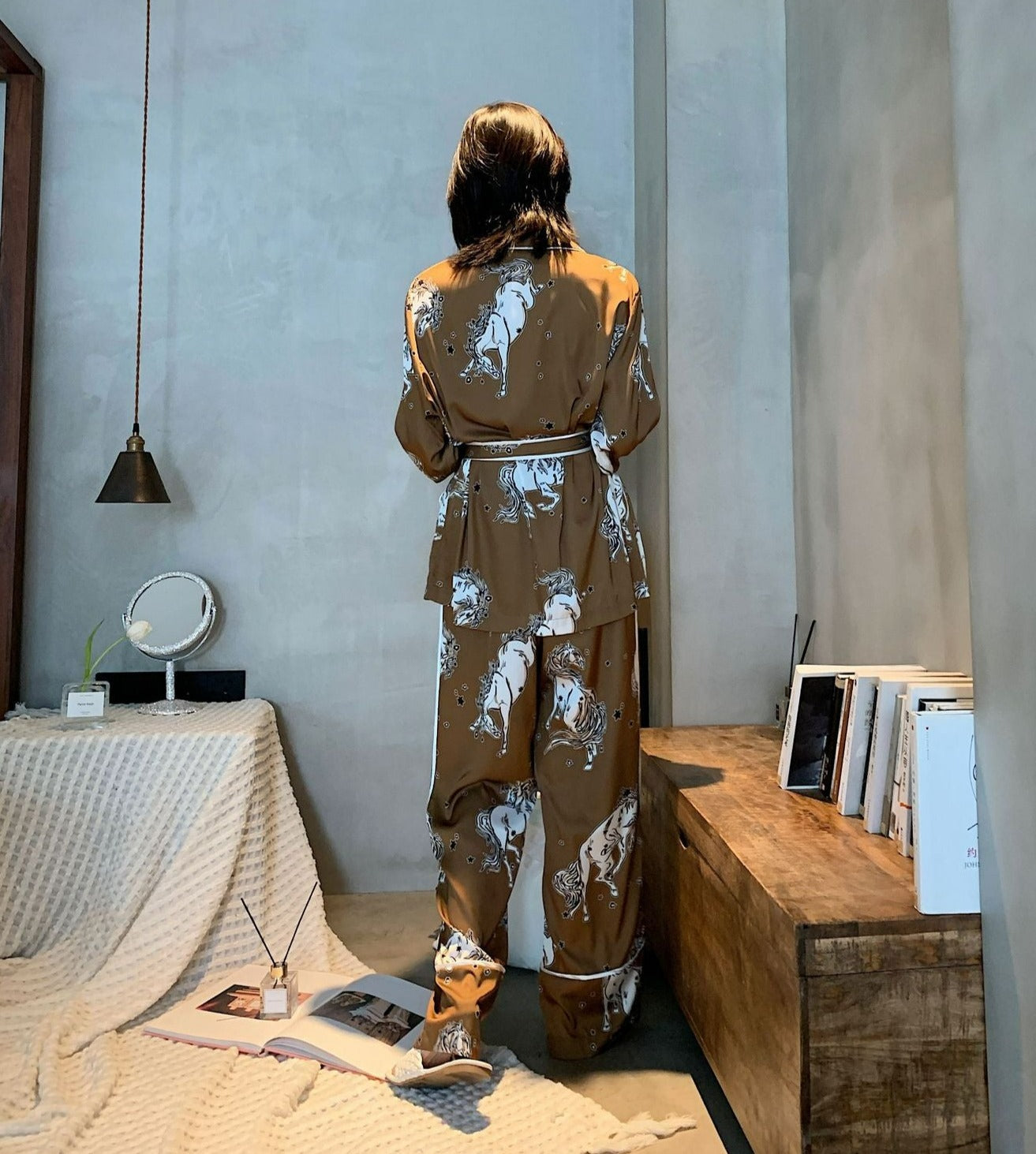 Horse Lover, Faux Silk Horse Patterned Pajamas