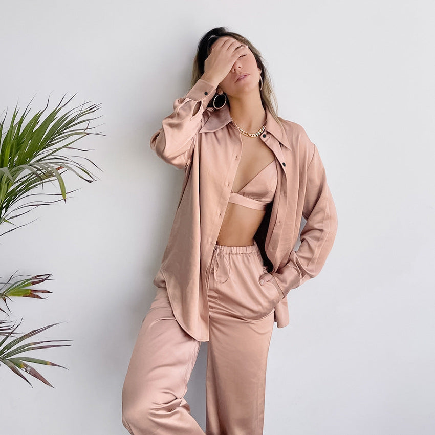 Three-Piece Satin Pajamas
