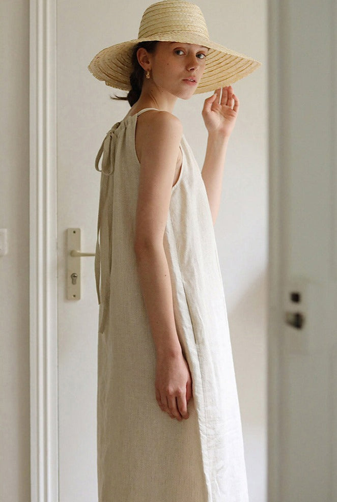 Off-Shoulder Hemp/Linen Sack Dress