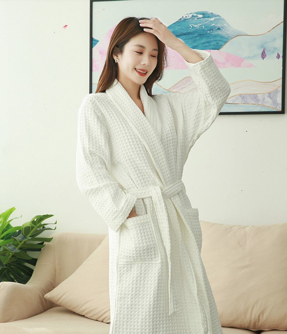 Cotton Waffle Long Robe