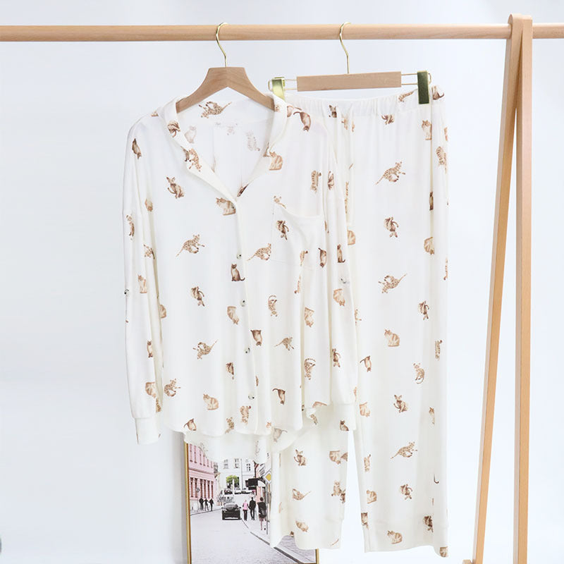 Cute Cat Print Modal Pajamas