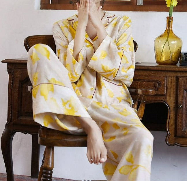 Gold-Leaf Faux Silk Pajamas