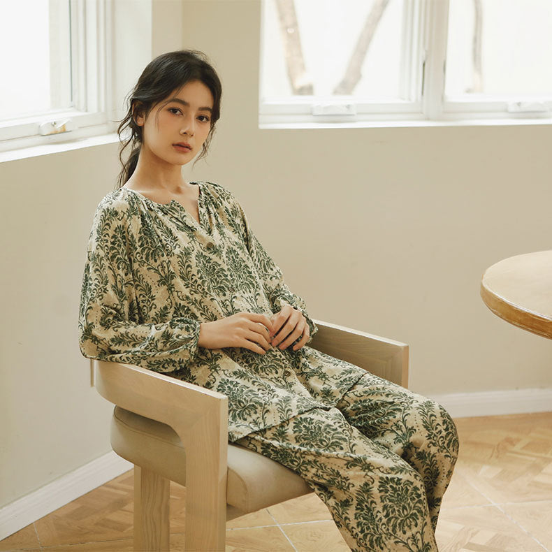 Green Printed Damask Pajamas
