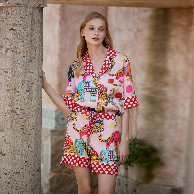 Ice Silk Short Sleeve & Shorts Cat Pajamas