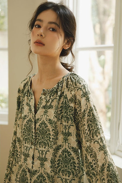 Green Printed Damask Pajamas
