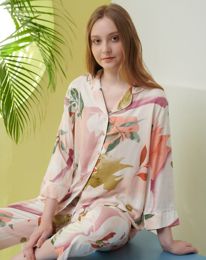 Paint Brush Leaf Print Pajamas
