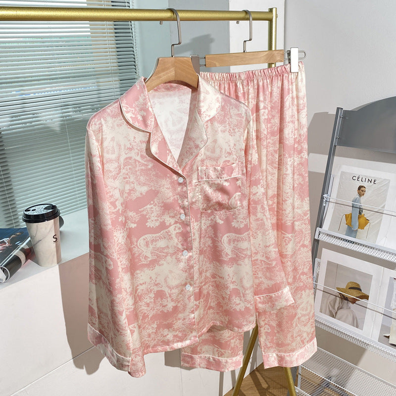 Printed Toile Faux Silk Pajamas