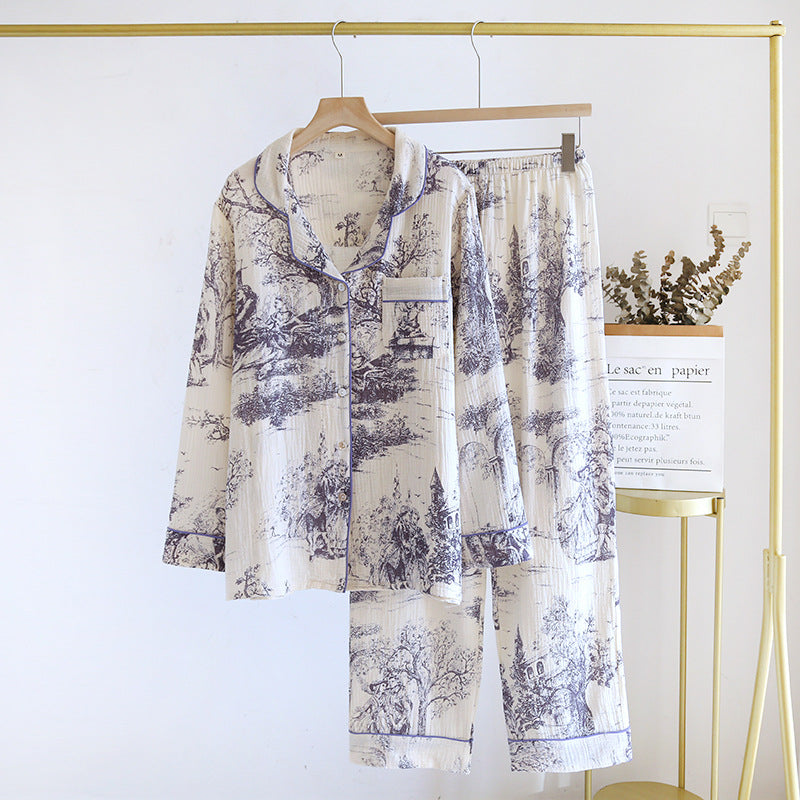 Toile Printed Cotton Gauze Pajamas