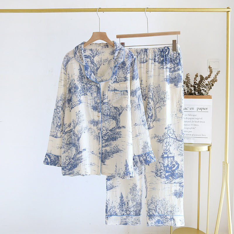Toile Printed Cotton Gauze Pajamas